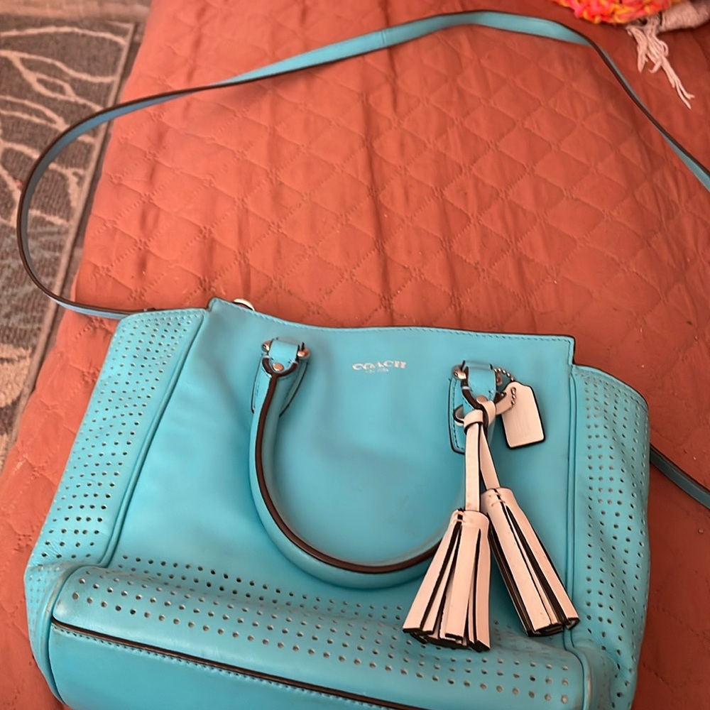Small coach purse beautiful teal with cross body strap